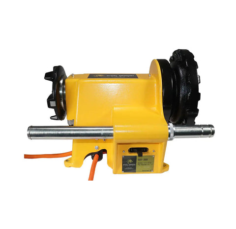 Beast Mode One Piece Pipe Threader And Heavy Duty Cutter With Complete Oil Setup, yellow motor for threading half to two inch pipe.