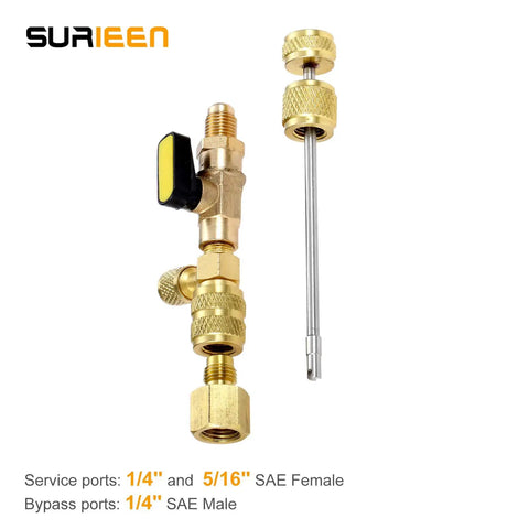 HVAC Valve Core Removal Tool Dual Size One Quarter Inch And Five Sixteenth Inch SAE For R410A R22 R12 R407 R404 R32 Systems, brass