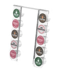Keurig K Mini Cup Organizer Holder Holds 10 Pods Space Saving Acrylic Rack side view showcasing pod arrangement