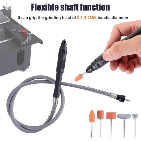 Close-up of flexible shaft attachment for Top Shelf Mini Table Saw And Heavy Duty Portable Craft Station For Wood Cutting Sanding Engraving Drilling.