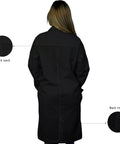 Back view of Personalized Black Lab Coat For Men And Women, Unisex Medical Lab Coat With Embroidery showing back yoke and center back vent.