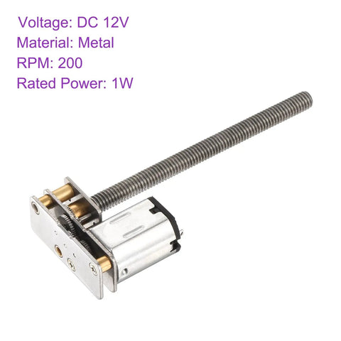 12V Micro DC Gear Motor With 200 RPM Reduction, 55mm Output Shaft, 1:100 Gearbox, Metal Construction for RC Cars