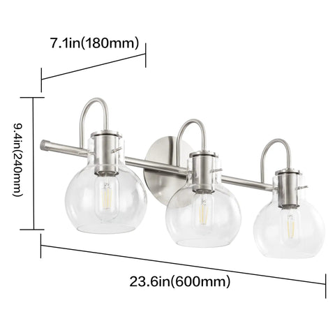 Brushed Nickel Vanity Light Fixtures Over Mirror With Glass Shade Modern Wall Sconce 3 Light Bath Bar Easy Install Over Mirror Bathroom Lighting Sleek Contemporary Glass Shade Durable Stainless Steel