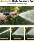 Person using Beast Mode Heavy Duty High Pressure Washer Nozzle With 360 Degree Rotating Spray And 3 Spray Modes on garden hose.
