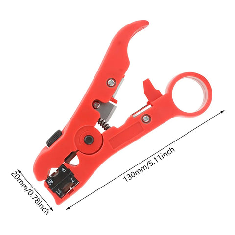 Pro Electric Stripping Pliers For RG6 And RG7 Ethernet Cables. Red heavy duty tool with adjustable settings for precise stripping.