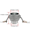 Heavy Duty Aluminum Cam Lock Hose Fitting Set 1 Inch Male NPT To 1 Inch Cam Lock Type B Global 2 Pack Includes 2 Cam Lock Gasket Fittings White For Heavy Duty Industrial Use, with dimensions shown