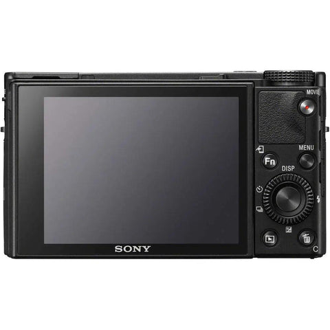 Back view of RX100 VII Premium Compact Camera Bundle With Pro Features On The Go Includes Triple Battery Pack, 64GB Card, Travel Case, Accessory Kit And Photo Video Software For Travel, Vlogging And Everyday Shooting