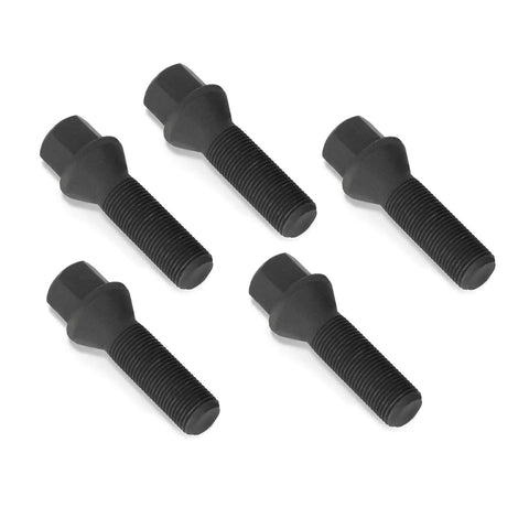 Kickass M14x1.25 Lug Bolts For BMW And Mini Whips Featuring Conical Seat 45Mm Shank 17Mm Hex Black Dacromet Finish 10Pc Set, five bolts.