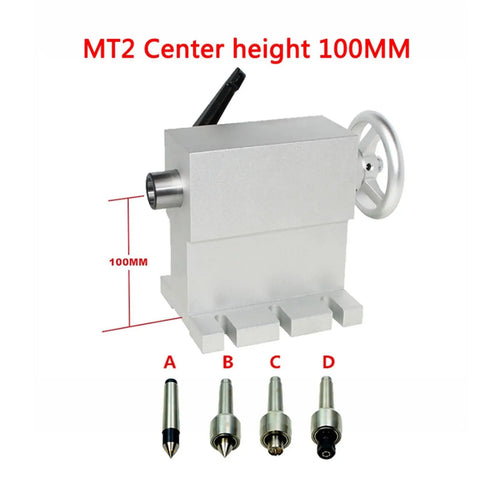 Heavy Duty Mt2 Tailstock Live Center With 100 Mm Center Height And 55 Mm Travel, aluminum body shown with height measurement.