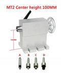 Built Tough 100 Mm Height Tailstock Live Center MT2 Taper with adjustable handle and four included tips for precision machining.