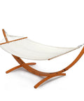 Wood Arc Hammock Stand With Double Hammock For Outdoor Use Natural Wooden Frame Supports Up To 330 Lbs 14 Feet Long Heavy Duty Chains And Carabiners Included Chill All Weather Lounging