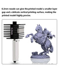 Dope Hotend Kit For A1 Mini 3D Printer Upgrade with 0.2mm hardened steel nozzle and printed model showing detail