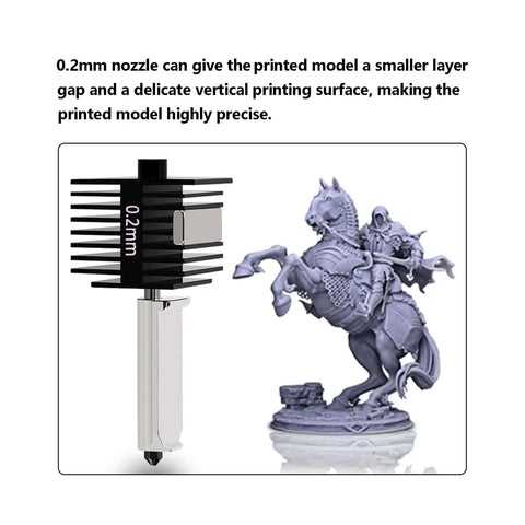 Dope Hotend Kit For A1 Mini 3D Printer Upgrade with 0.2mm hardened steel nozzle and printed model showing detail