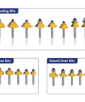 Pro Grade 70 Piece Router Bit Set With 1 Quarter Inch Shank, tungsten carbide beading, cove, and round over bits for woodworking