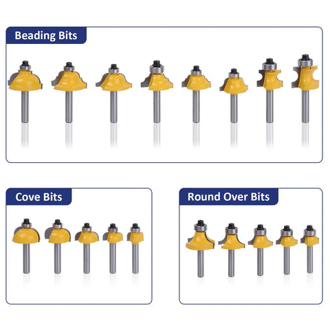 Pro Grade 70 Piece Router Bit Set With 1 Quarter Inch Shank, tungsten carbide beading, cove, and round over bits for woodworking