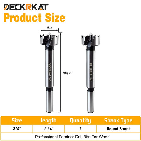 Real Deal Two Piece Three Quarter Inch Forstner Drill Bits Cut Smooth Flat Bottom Holes On Hard Or Soft Wood Without Ragged Edges Featuring A Rock Solid Three Eighth Inch Shank Made For Quick Heavy Duty Woodshop Work Any Maker Loves showing size and length details.