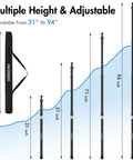 Diagram showing Telescoping Tarp Poles 4 Pack, Lightweight Aluminum Camping Poles With Adjustable Height From 2.67 To 7.67 Feet.