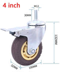 Heavy Duty 3 Inch Pneumatic Rubber Caster Wheels With Dual Wheel Brake Systems And Smooth Swivel Design For Toolboxes Guitar Amps Dollies And Mobile Stations Built Tough And Rolls Like Butter, 4-inch caster wheel with shock-absorbing rubber tire.