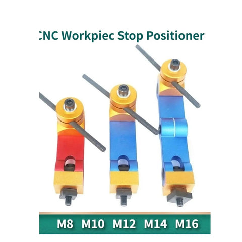 Heavy Duty Cnc Mill Workpiece Positioner Featuring Universal Adjustments And Built Like A Tank Rigidity For Pro Shop Setups and Drop Dead Center Alignment On Any Lathe Or Milling Station, three adjustable aluminum stop positioners.