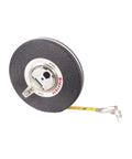 Long Line Tape Measure With Closed Reel, Nylon Rollers, Rewind Mechanism And Folding Hook, 100 Feet Length, L1 Graduation