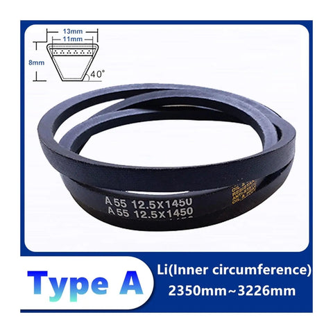 Industrial Grade Rubber Conveyor Belt Type A For V Belt Drive Power Transmission 2350 To 3226 Mm Length Li 3067 Mm Heavy Duty Belt For Industrial Machinery And Engines Built For Smooth Rotational Power Transfer. Type A rubber V-belt, Li 2350-3226 mm, 40° profile