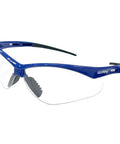Kickass Anti Fog Safety Glasses Featuring Scratch Proof Optical Shielding Durable Polycarbonate Lenses And Ansi Z87 Impact Resistance For Heavy Duty Work Site Operations, blue frame, clear polycarbonate lenses.
