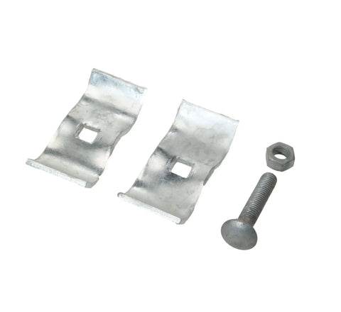 Heavy Duty Chain Link Fence Panel Clamps For One And Three Eighths Inch Round Pipe Frame Fits Rails And Posts Set Of 20 Durable Galvanized Steel Anti Rust Clamps For Two Fence Panels DIY Friendly, includes bolts and nuts.