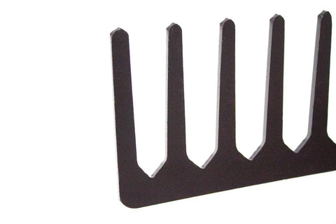 Close-up of the steel head with tines of Level Head Rake With Fiberglass Shaft Built To Last Beast Tough Heavy Duty Garden Tool For Lawns