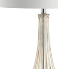 Base of Champagne Glass Table Lamp With Teardrop Crystal Accent, 32.75 Inch Tall, White Faux Silk Drum Shade