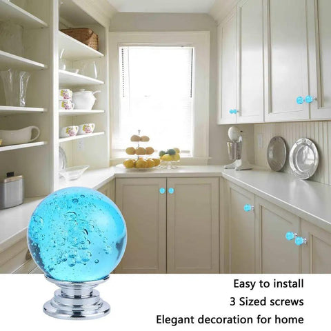 Hella Elegant 10 Pack 30 Millimeter Aqua Blue Crystal Cabinet Knobs Round Glass Bubble Drawer Handles K9 Crystal Zinc Alloy Furniture Hardware For Home Dresser Closet Pulls