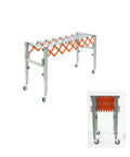 Heavy Duty Adjustable Conveyor Roller Table With Swivel Casters And Hooks, Flexible Extendable Industrial Drive Belt Stand for warehouse loading.
