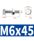 Profile of Stainless Steel M6x45 bolt and nut showing dimensions for External Hex Head Flange Bolts And Nuts Kit 20 Sets.