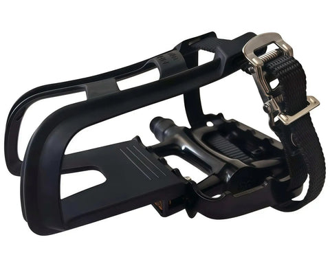All-Terrain Bike Pedals With Toe Clips And Adjustable Straps For Indoor Outdoor Riding, resin alloy 9/16 inch spindle