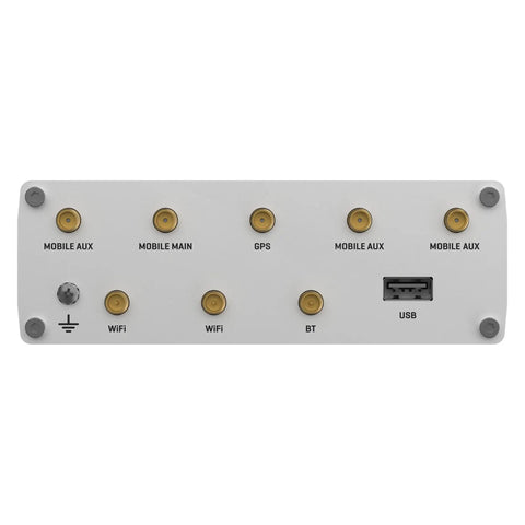 Back panel of Instant LTE Failover Router And Firewall With CAT12 4G LTE Dual Band WiFi 802.11ac GNSS GPS Bluetooth No Nonsense Security Biz Grade VPNs And Uninterrupted Connectivity For Remote Sites Fleets And Mobile Installations showing connectors.