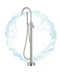 Freestanding Tub Filler Floor Mount Bath Faucet With Handheld Shower 360 Degree Swivel Spout Stable Tripod Base Stainless Hose