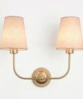 MIKLESLUC Vintage Double Sconce Large Antique 2-Lights Sconces with Flared Funnel Linen Beige Fabric Shade Hardwired Double Wall Sconce E26 Base mounted on wall
