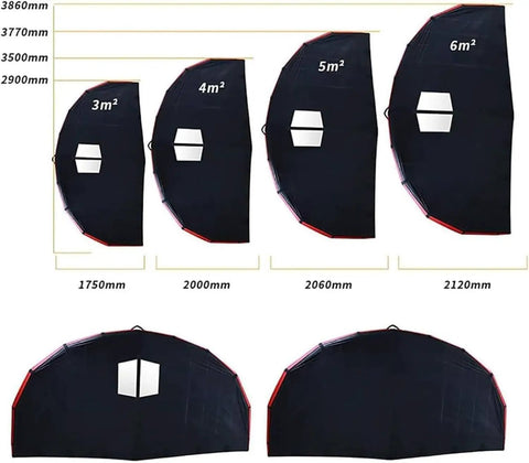 Comparison of wing sizes for an Inflatable Windsurf Board With Foil Hydrofoil And Wing Foil Kit For Kitesurfing And Wind Surfing