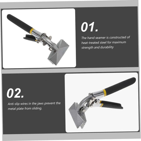 Beefy Pro Grade Metal Bender Kit For 150 75 Series Light Steel hand seamer with black handle, anti-slip jaws, close-up view.