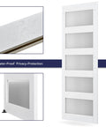 Five Panel Sliding Glass Barn Door Kit With Five Foot Hardware, Waterproof MDF And Frosted Glass For Privacy, Easy Assembly