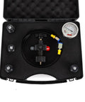 Pro Grade 3500 PSI Nitrogen Charging Hydraulic Accumulator Test Kit With Gas Hose And Gauge in black case, open view