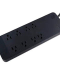 8 Outlet Surge Protector With 2160 Joules Of Protection, 8 Foot Cord, Black Power Hub For Home Office Garage And Workshop, Four Adapter Spaced Outlets