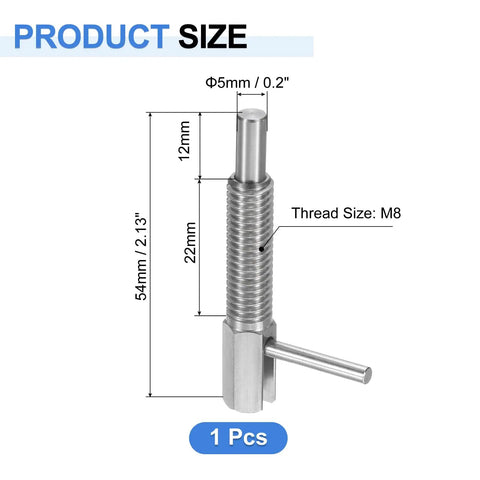 Heavy Duty Retractable Indexing Plunger Pin M8 Threaded Stainless Steel Spring Loaded Latch dimensions and size illustration.