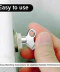 Close-up view of chrome radiator bleed key with ring handle for bleeding a home radiator air valve.