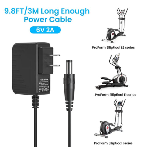 6V 2A Power Supply Adapter For ProForm Elliptical Smart Strider 480 490 500 600 LE 390 395 475 510 E 510EX Replacement Charger Cord 9.8 Ft
