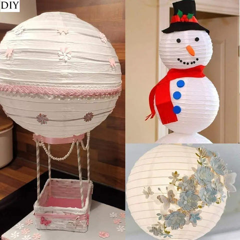 Creative decorations using Set Of 24 White Paper Lanterns In Mixed Sizes 4 6 8 10 12 Inches With Metal Frames No Fuss Easy Setup