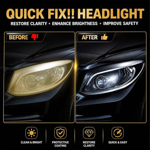 Comparison of car headlight before and after using Headlight Restoration Kit With Cleaner And Ceramic Sealant For 10x Brighter Lights