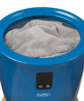 Lux Towel Warmer With Auto Shut Off Four Timer Settings For Home And Bathroom Ideal For At Home Spa Vibes Extra Large Bucket Style 18 Liter Capacity Lets You Warm Two Oversized Towels Or A Dozen Spa Towels Signature Blue, filled with a large gray towel.