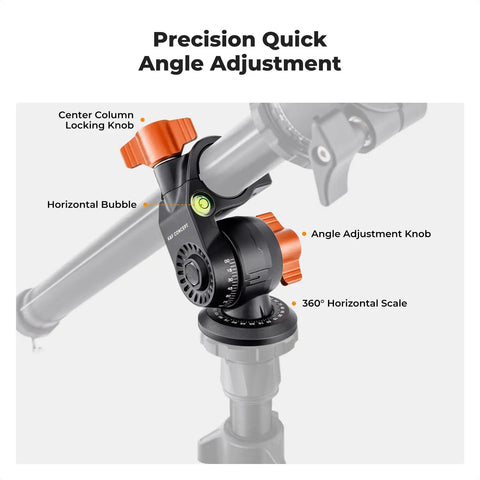 Close-up of Go To 76 Inch Camera Tripod With Rotatable Center Column And 360 Degree Ball Head showing angle adjustment features
