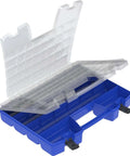 Open blue Multi Compartment Hardware And Crafts Portable Organizer Storage Case With Sturdy Handle Stands Upright Or Lays Flat