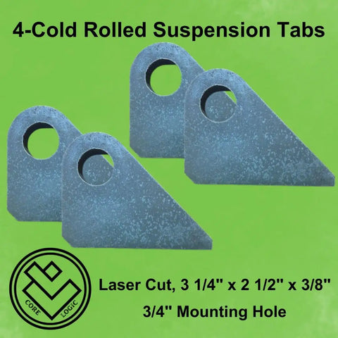 Beefy 4 Pack Heavy Duty Suspension Mount Tabs with three eighths inch cold rolled steel and three quarters inch holes